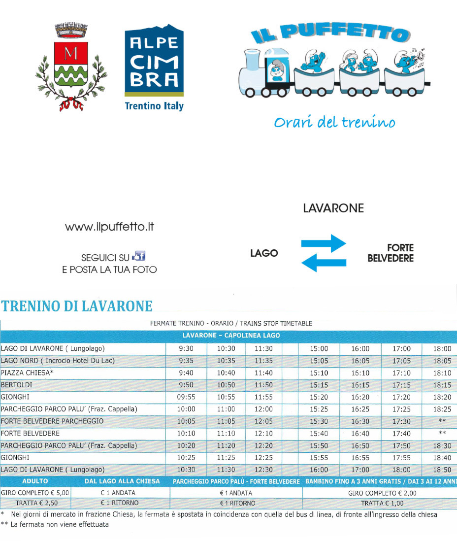 orario Lavarone trenino il puffetto 